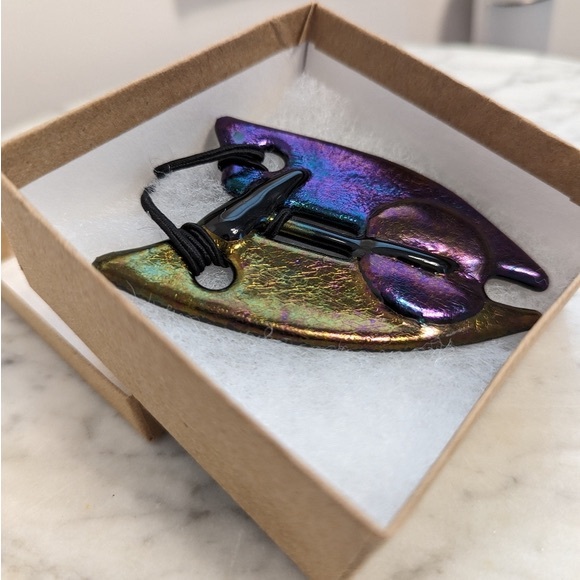 Abstract Black Glass Necklace With Dichroic Finish - Picture 2 of 6